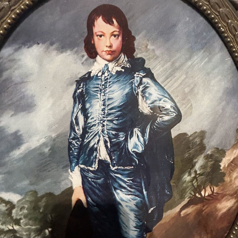 Vintage Pinkie Blue Boy Prints Ornate Oval Framed Made In Italy Glass *READ - Picture 8 of 16